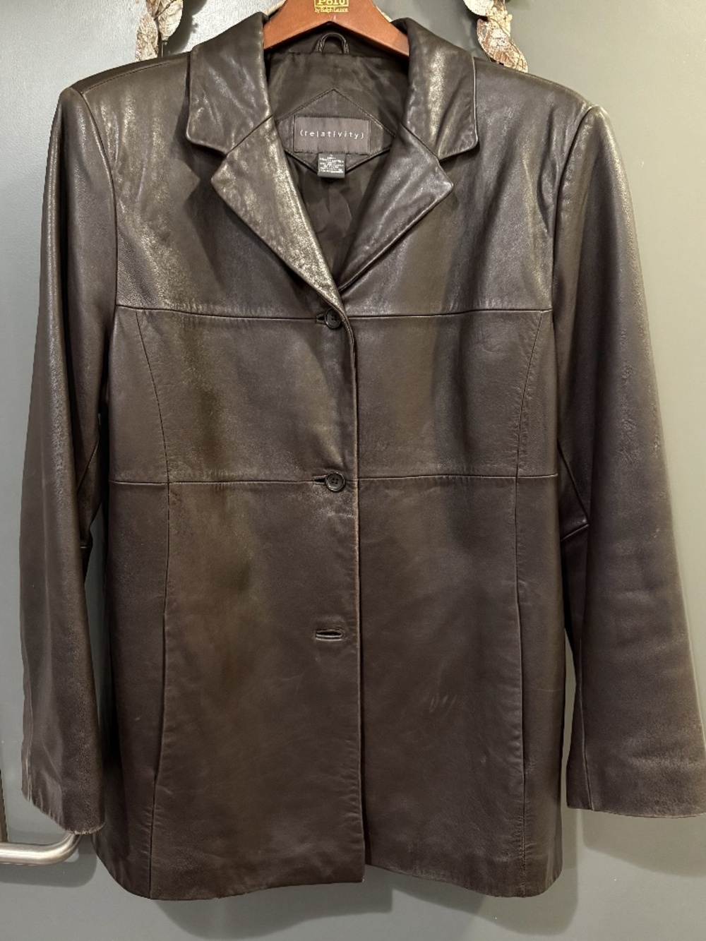 Woman's Relativity Dark Brown Woman's Mid-Length Leather Coat, Large